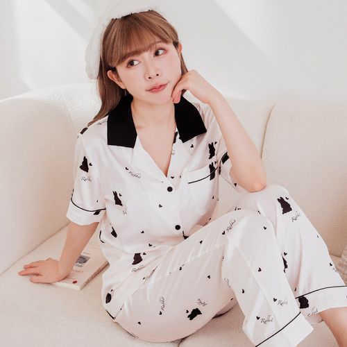 兔兔夢娜 緞面短袖+長褲睡衣套裝
