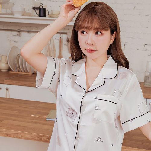 星際熊熊 緞面短袖+長褲睡衣套裝