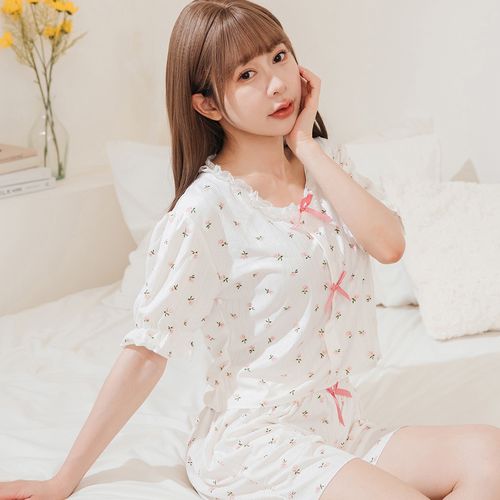 玫瑰園少女 舒適居家睡衣套裝(白)