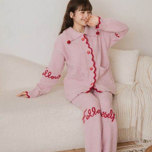 冬日童話屋 軟綿綿毛絨長袖+長褲睡衣居家服(粉)