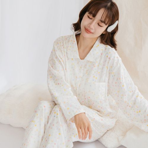 舒適二重紗純棉居家睡衣 長袖+長褲套裝(繽紛彩星)